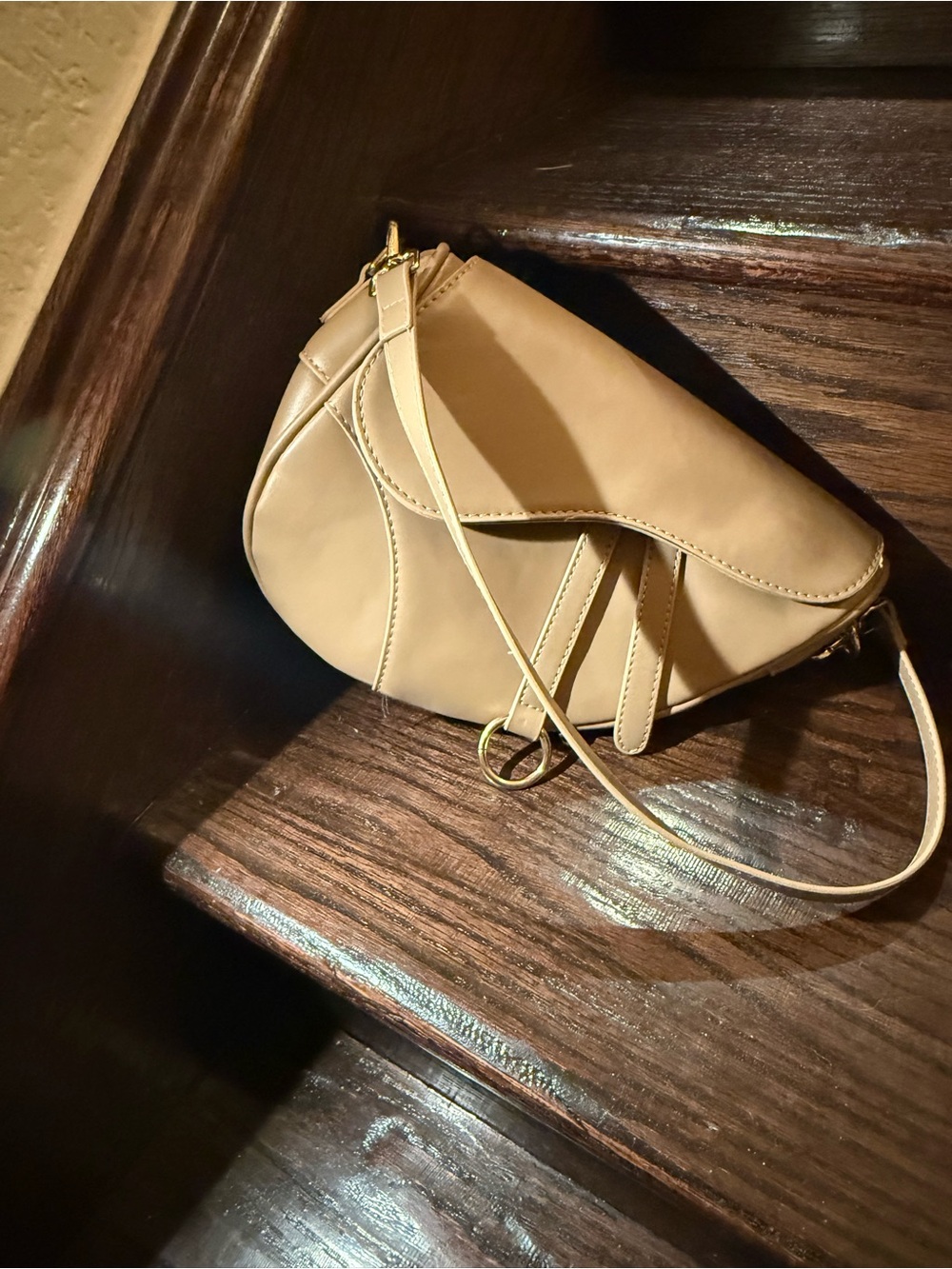 Elegant Beige Saddle Crossbody Bag - Women